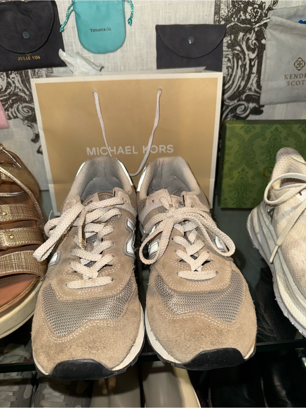 New Balance Beige Suede & Mesh Sneakers